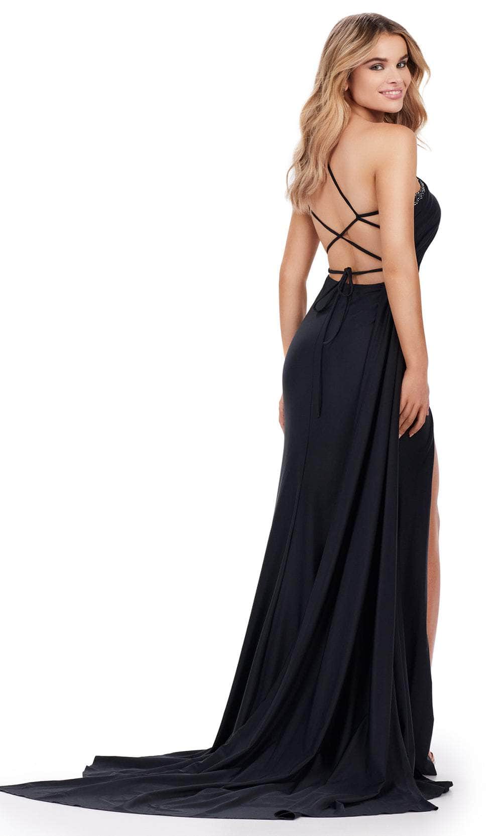 Ashley Lauren 11539 - Asymmetrical Neck Crystal Beaded Gown Prom Dresses