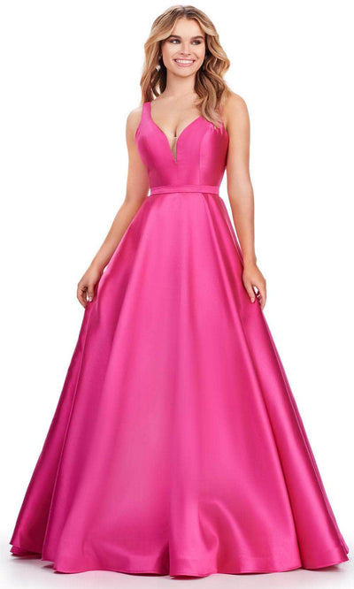 Ashley Lauren 11541 - Mikado V-Neck Prom Dress 00 /  Raspberry