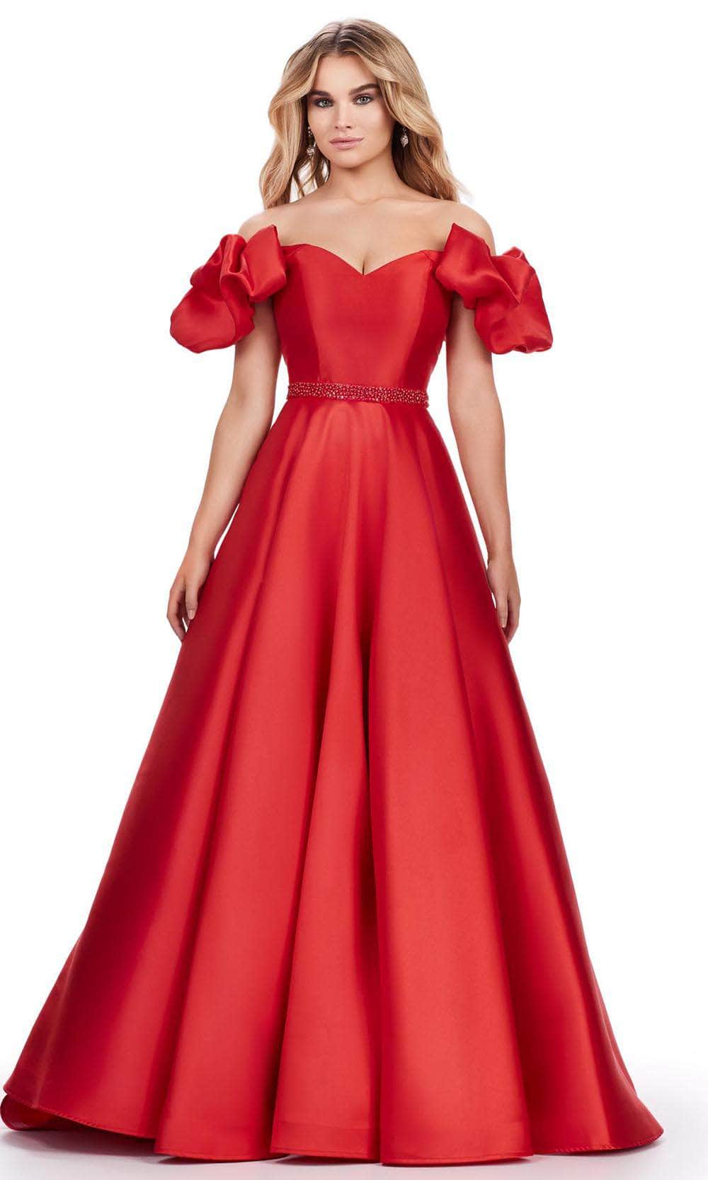 Ashley Lauren 11542 - Puff Sleeve Mikado Prom Dress 00 /  Red