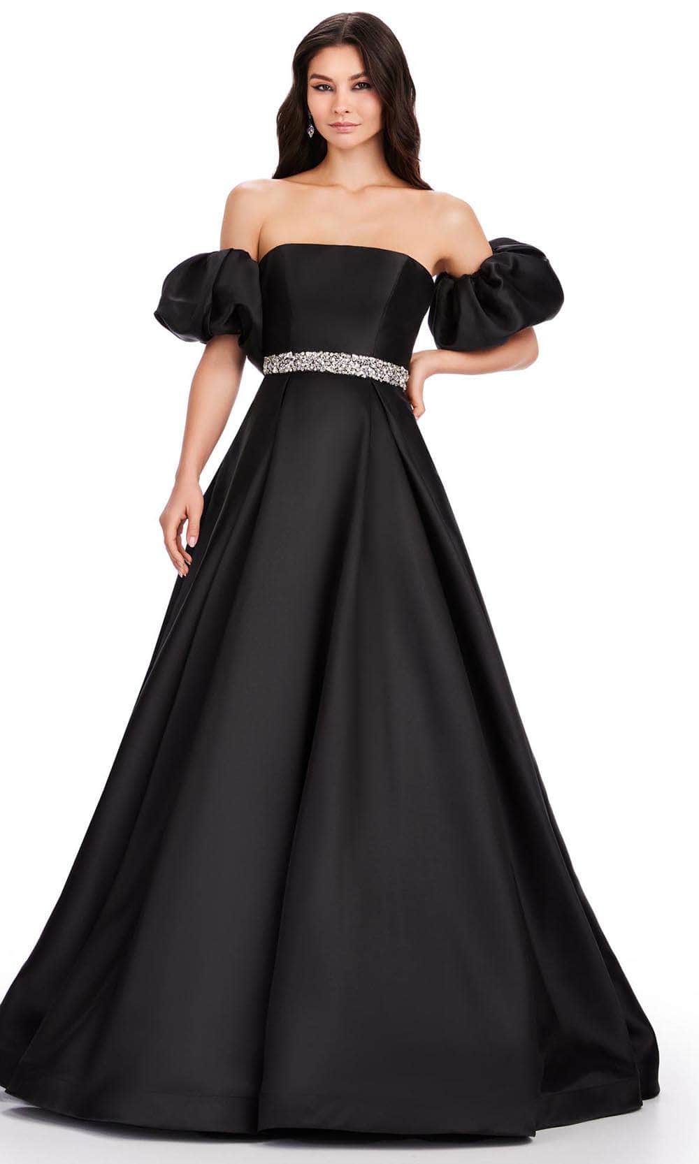 Ashley Lauren 11543 - Puff Sleeve Mikado Prom Dress 00 /  Black