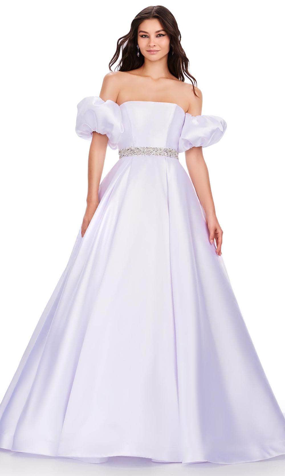 Ashley Lauren 11543 - Puff Sleeve Mikado Prom Dress 00 /  White