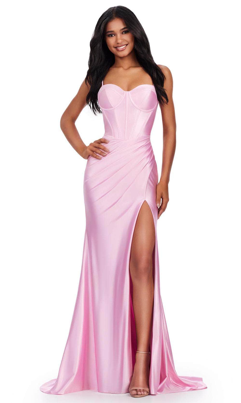 Ashley Lauren 11549 - Spaghetti Strap Jersey Evening Gown 00 /  Ice Pink