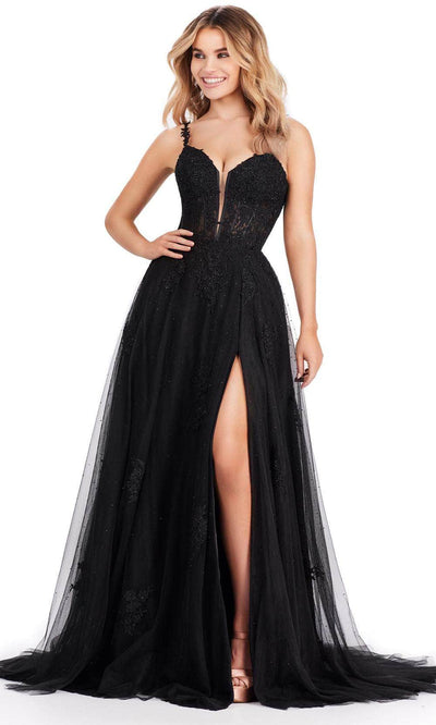Ashley Lauren 11558 - Sweetheart Applique Prom Dress 00 /  Black