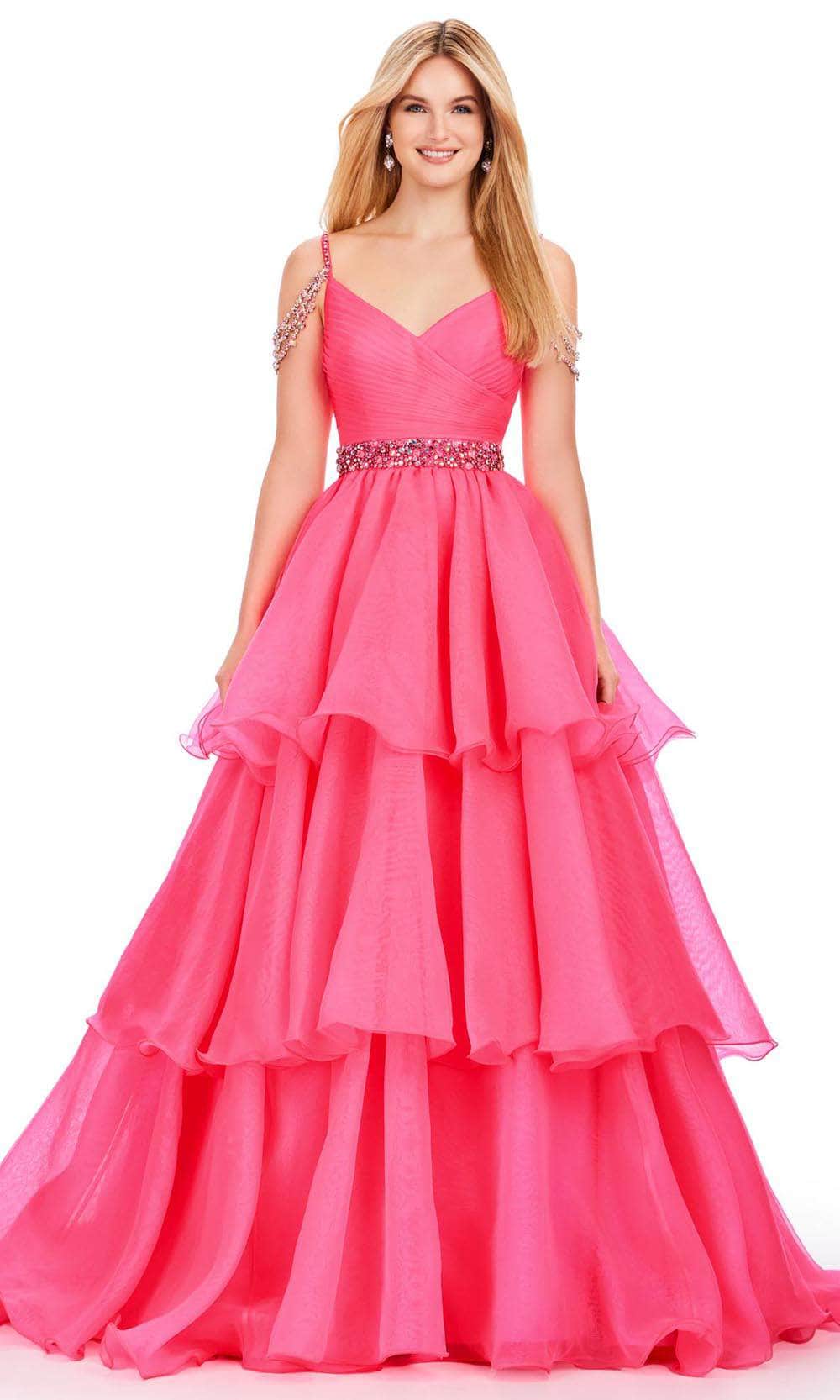 Ashley Lauren 11561 - Cold Shoulder Tiered Ballgown Ball Gowns 0 /  Hot Pink