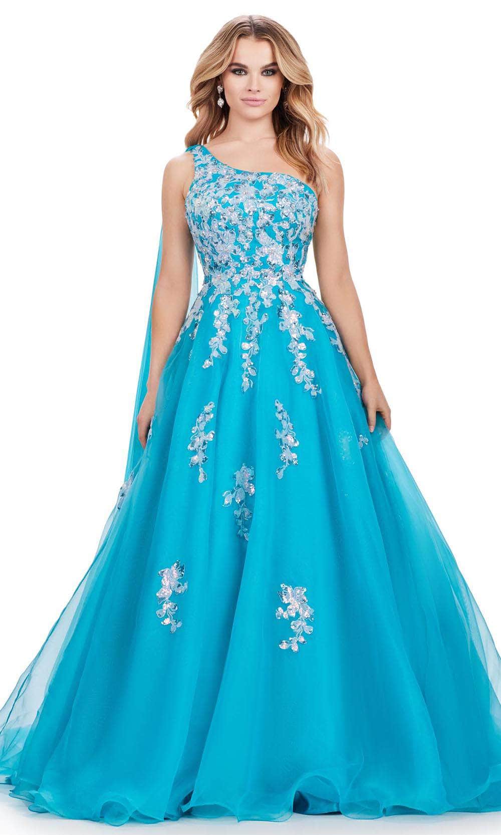 Ashley Lauren 11573 - One Shoulder Sequin Prom Dress 00 /  Turquoise