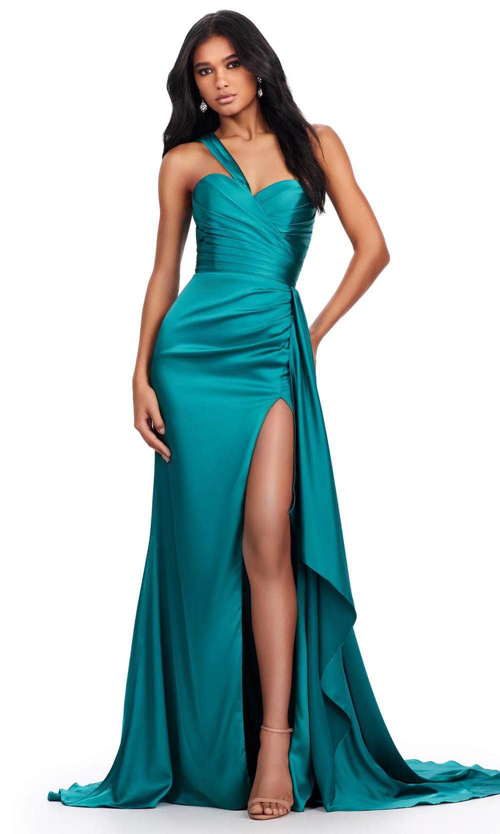 Ashley Lauren 11576 - Asymmetric High Slit Prom Gown 00 /  Jade