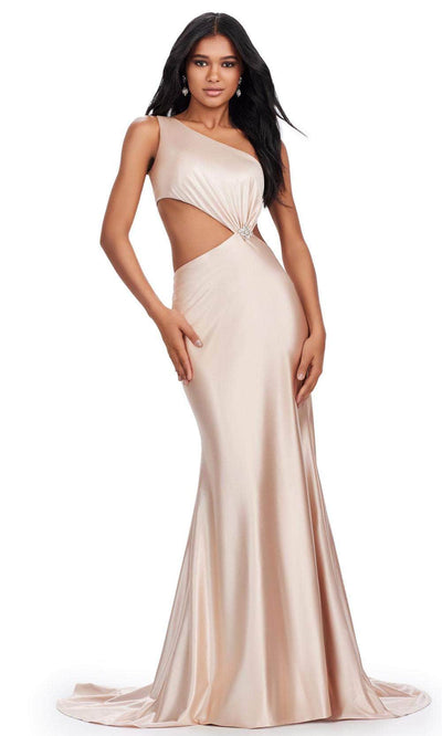 Ashley Lauren 11577 - One Shoulder Satin Prom Gown 00 /  Nude