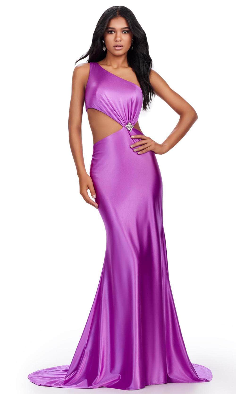 Ashley Lauren 11577 - One Shoulder Satin Prom Gown 00 /  Purple
