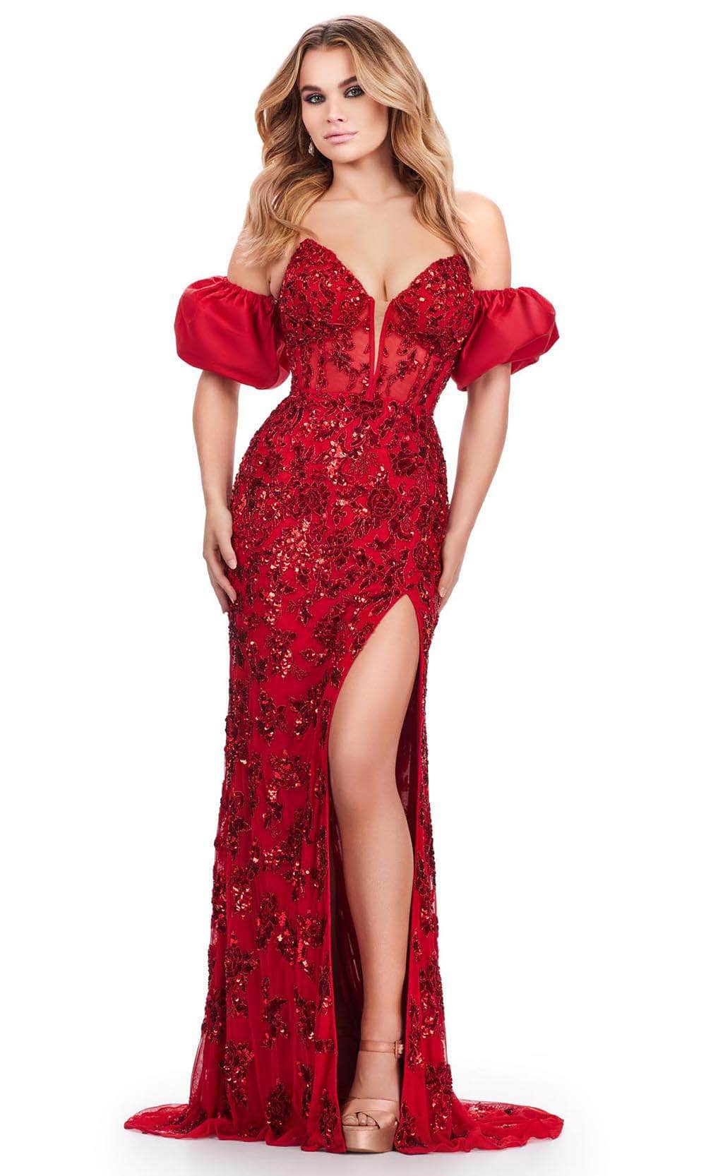 Ashley Lauren 11585 - Sequin Ornate Prom Dress 00 /  Red