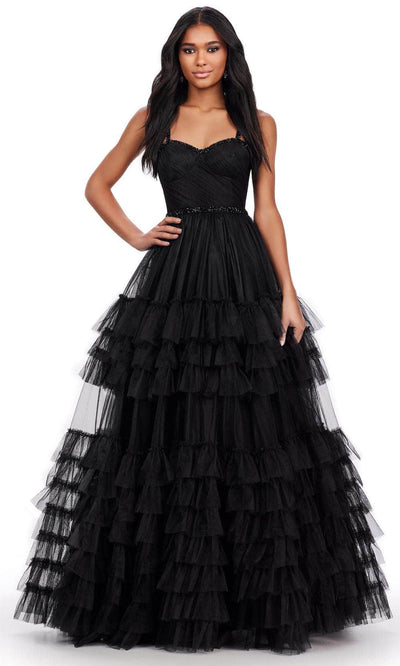 Ashley Lauren 11603 - Spaghetti Strap Tulle Prom Dress 00 /  Black
