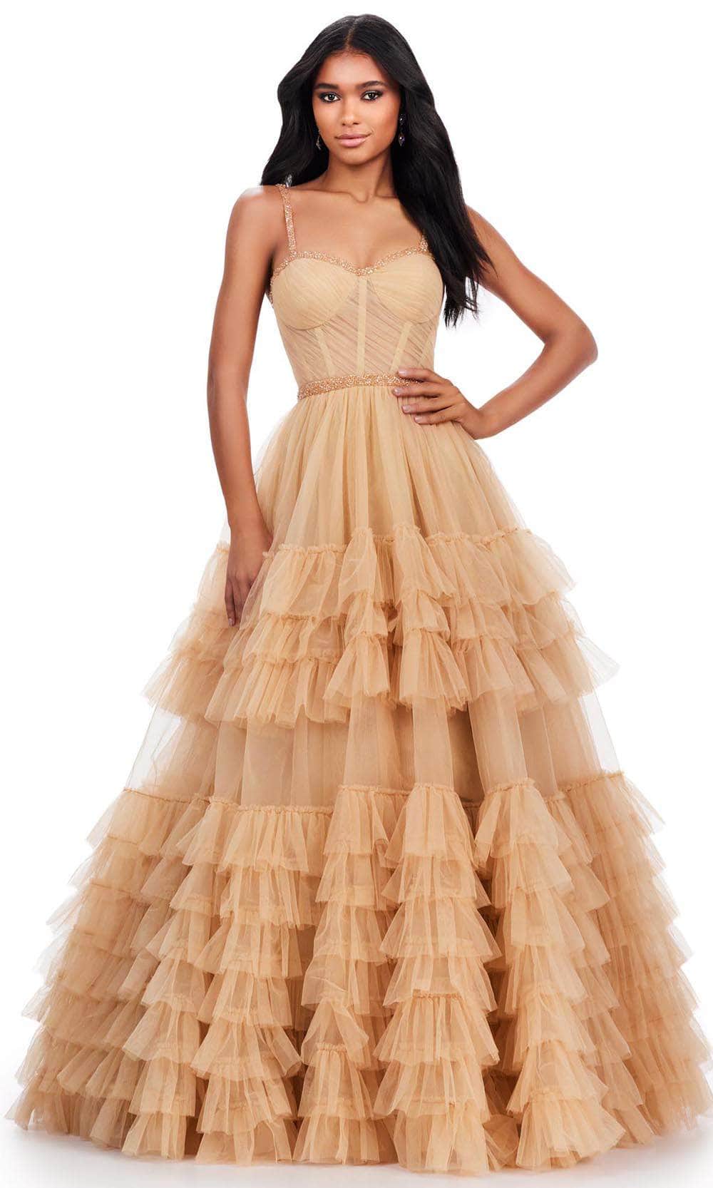 Ashley Lauren 11603 - Spaghetti Strap Tulle Prom Dress 00 /  Nude