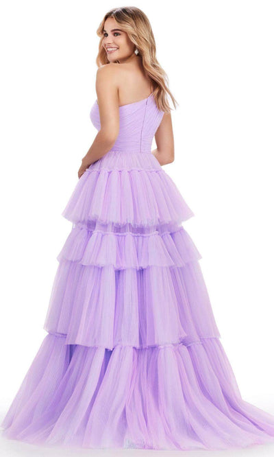Ashley Lauren 11619 - Ruched One-Sleeve Ballgown 0 /  Lilac / Sky