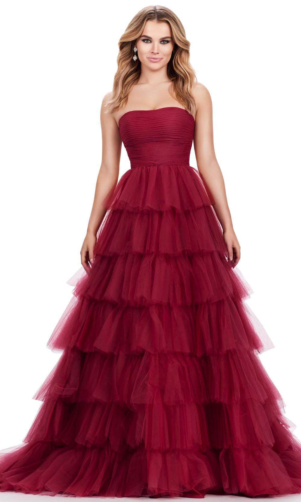 Ashley Lauren 11621 - Strapless Tiered Prom Dress 00 /  Burgundy