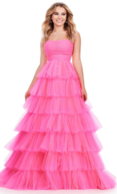 Ashley Lauren 11621 - Strapless Tiered Prom Dress 00 /  Neon Pink
