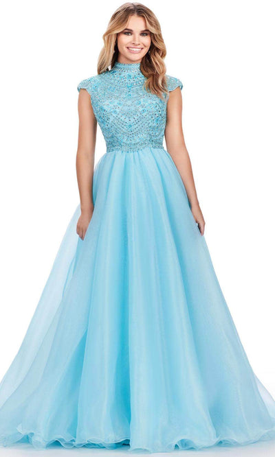 Ashley Lauren 11630 - Cap Sleeve Beaded Bodice Ballgown 00 /  Sky