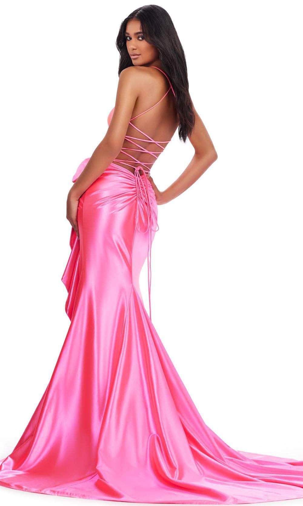 ashley lauren pink bow dress Ashley Lauren 11871 Size 12, 14 Hot Pink Long Prom Dress off the shoul
