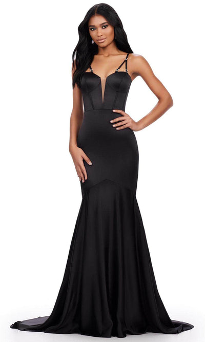 Ashley Lauren 11644 - Plunging Bustier Prom Dress 00 /  Black