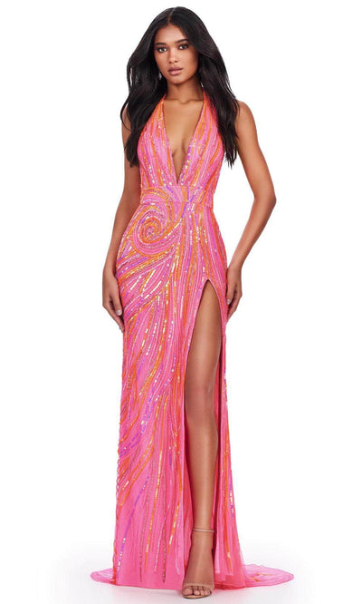 Ashley Lauren 11670 - Embellished Halter Prom Dress 00 /  Hot Pink