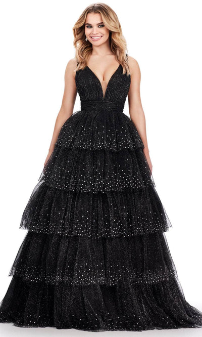 Ashley Lauren 11672 - Sleeveless Tiered Prom Dress 00 /  Black