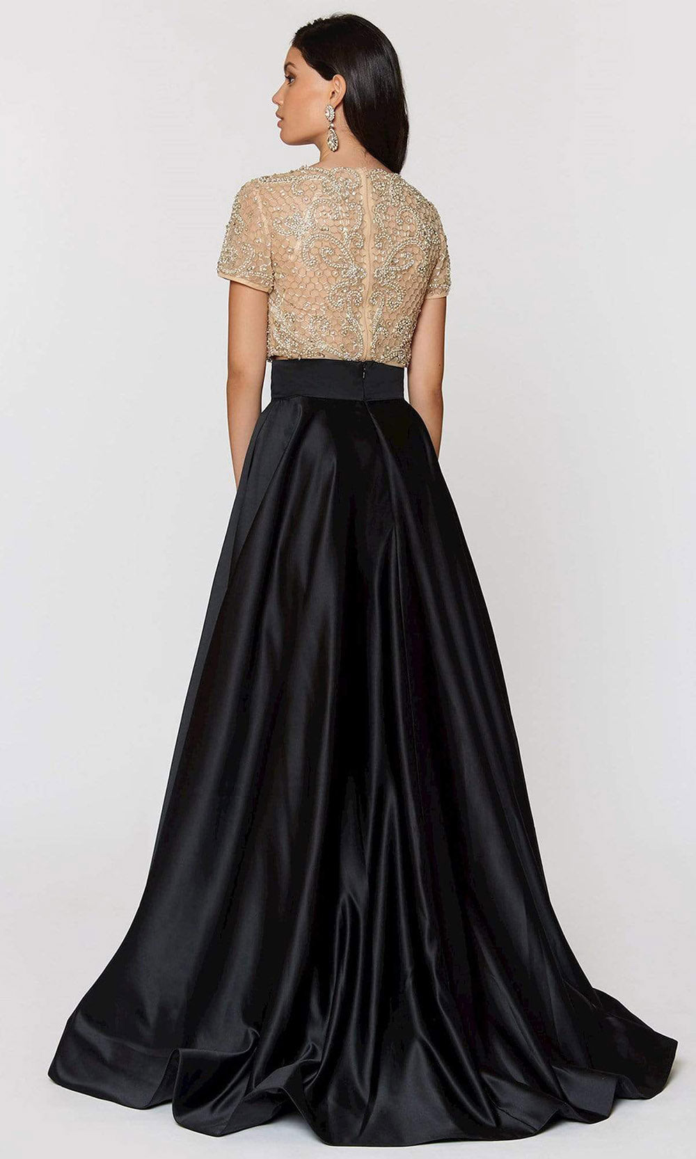 Ashley Lauren - 1251SC Crystal Embellished Illusion Top Two-Piece Gown In Black and Neutral