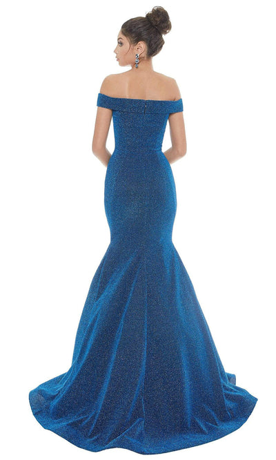 Ashley Lauren - Off Shoulder Glitter Metallic Mermaid Dress 1606SC In Blue