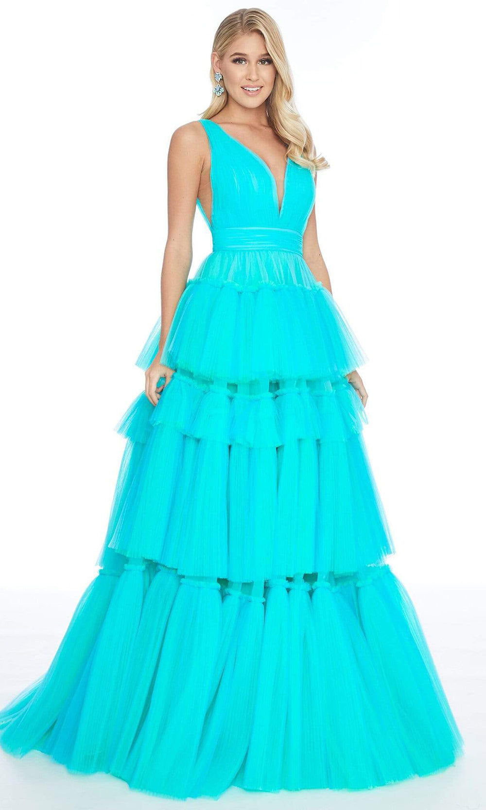Ashley Lauren - Sleeveless Tiered Tulle A-line Gown 1749SC In Green