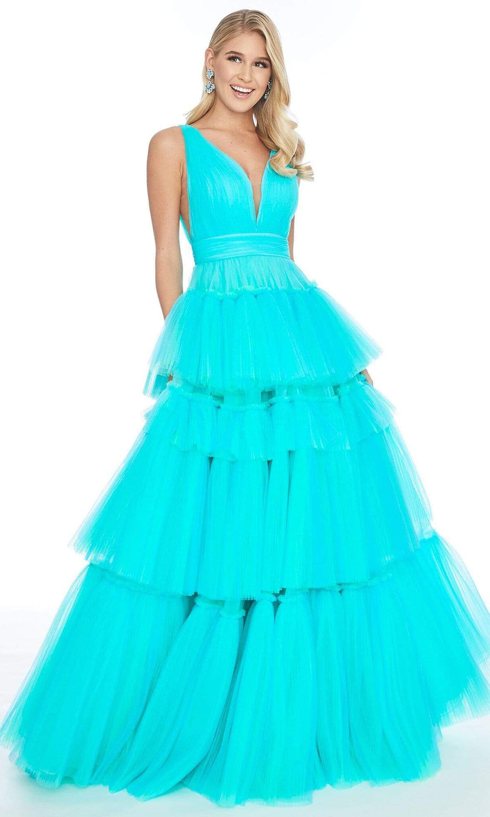 Ashley Lauren - Sleeveless Tiered Tulle A-line Gown 1749SC In Green