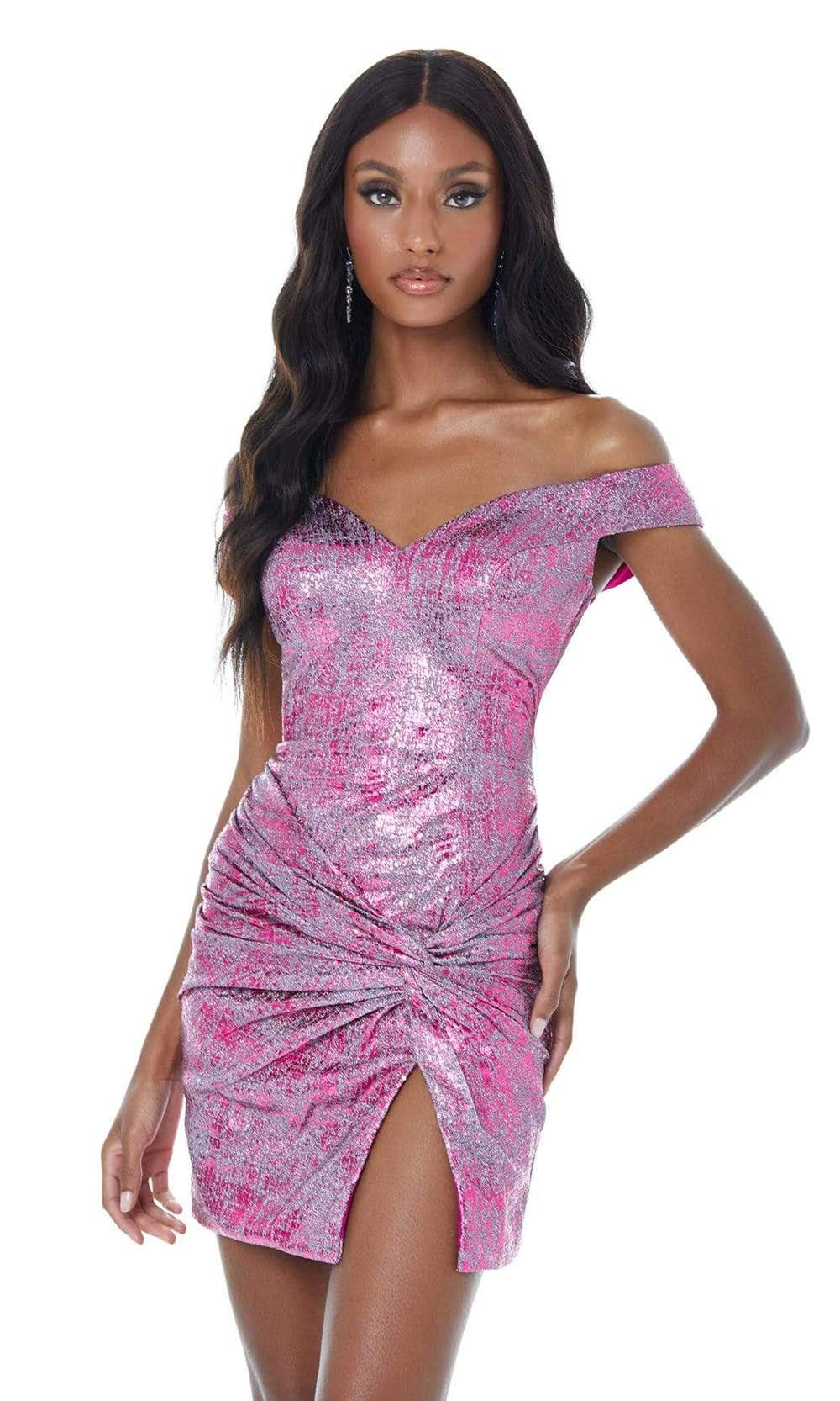 Ashley Lauren - 4428 Twist Knot Fitted Shimmer Cocktail Dress With Slit - 1 pc Fuchsia In Size 4 Available CCSALE 4 / Fuchsia