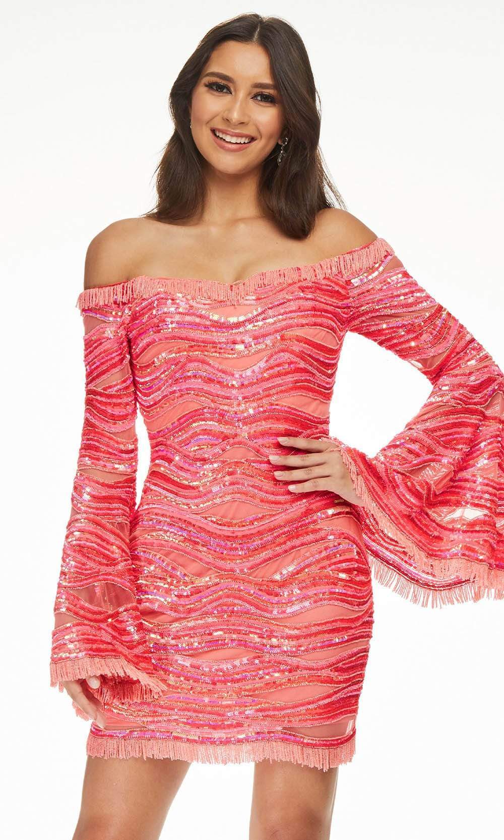 Ashley Lauren - 4440 Sequin and Fringed Short Fancy Dress Cocktail Dresses 0 / Hot Pink