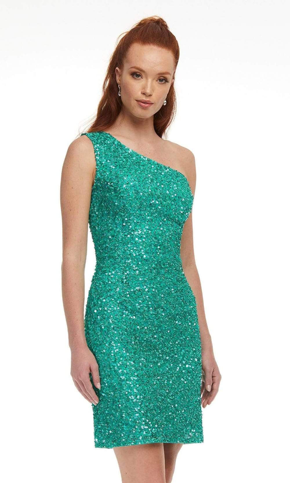Ashley Lauren - One-Shoulder Lace-Up Back Beaded Dress 4469SC In Green