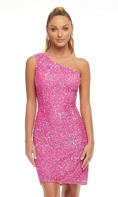 Ashley Lauren - 4469 Cutout Lace-up Back Fully Beaded Cocktail Dress Cocktail Dresses 00 / Ultra Pink