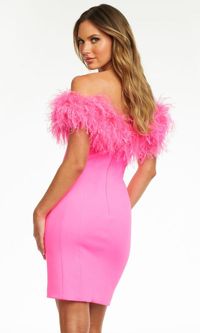 Ashley Lauren - 4490 Off Shoulder Feather Short Dress Cocktail Dresses