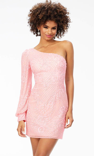 Ashley Lauren 4497 - One Sleeved Fitted Cocktail Dress Cocktail Dresses 8 /Candy Pink