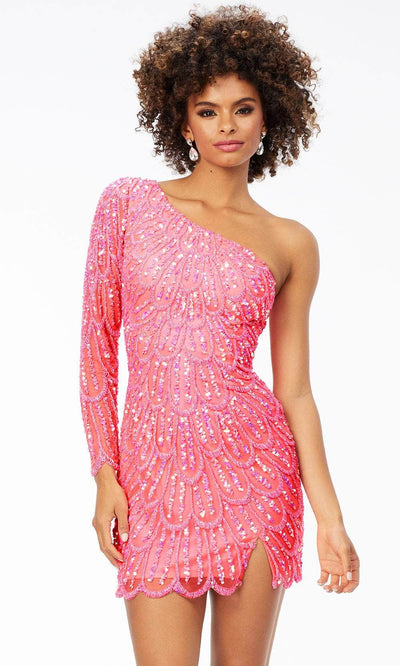 Ashley Lauren 4498 - Fully Sequined Cocktail Dress Special Occasion Dress 0 / Neon Pink