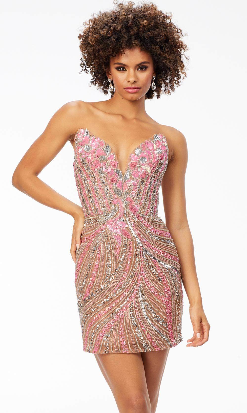 Ashley Lauren 4500 - Strapless Sequin Cocktail Dress Special Occasion Dress 00 / Pink/Nude