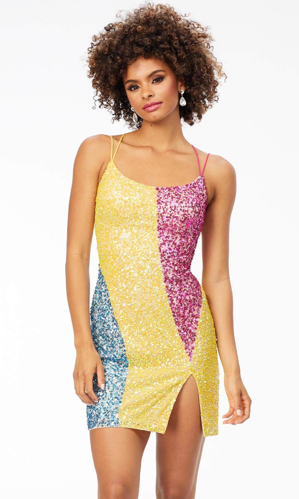 Ashley Lauren 4502 - Sleeveless Sequin Cocktail Dress Special Occasion Dress 00 / Yellow/Multi