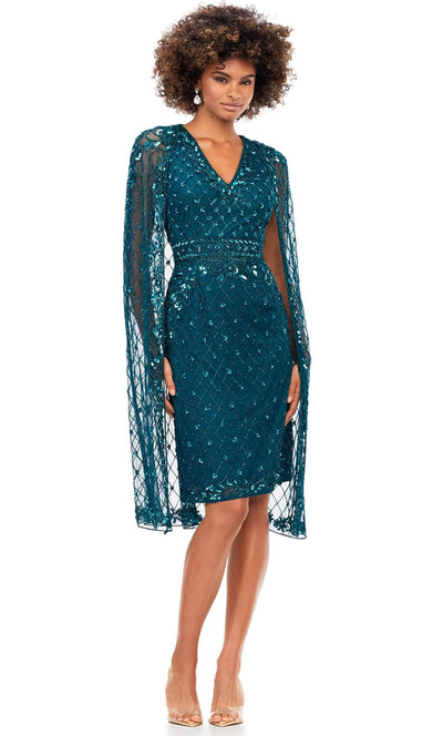 Ashley Lauren 4510 - V-Neck Beaded Cocktail Dress Cocktail Dresses 0 / Dark Teal