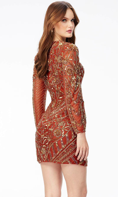 Ashley Lauren 4511 - Long Sleeve Lac-Up Bustier Sequin Cocktail Dress Special Occasion Dress