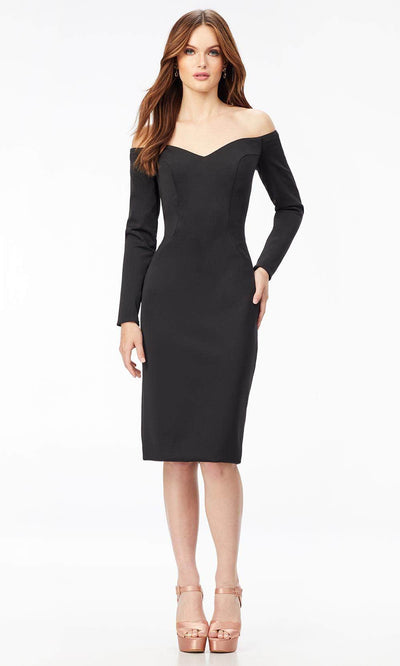 Ashley Lauren 4514 - Off- Shoulder Long Sleeve Tea-Length Dress Special Occasion Dress 0 / Black