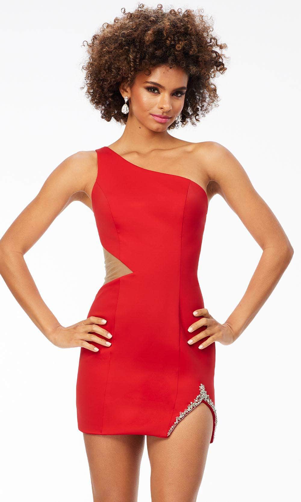 Ashley Lauren 4516 - One Shoulder Sheath Party Dress Special Occasion Dress 00 / Red