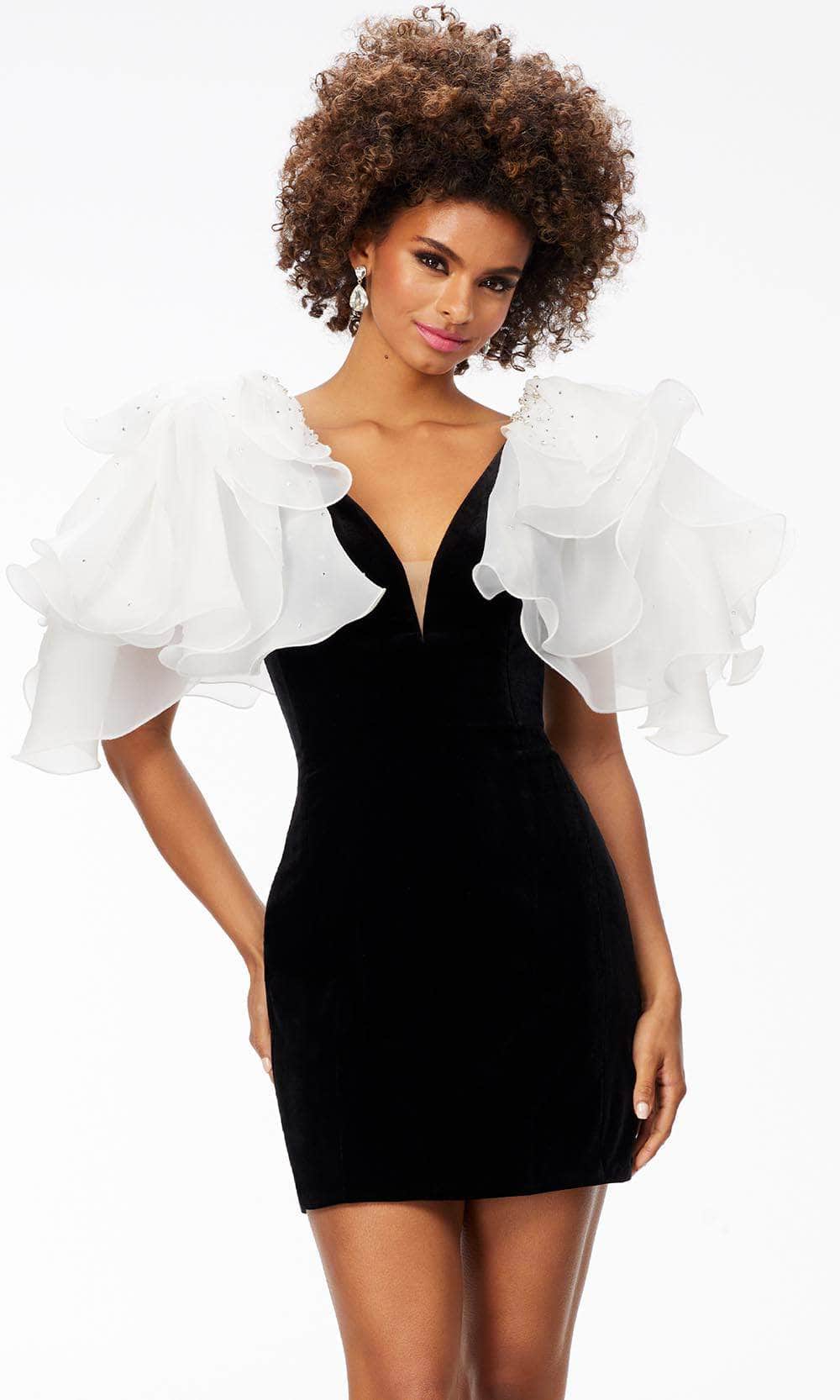 4529 Roshan Ashley Lauren 4529 - Short Velvet Sheath Dress - Short, Plain, Back ...