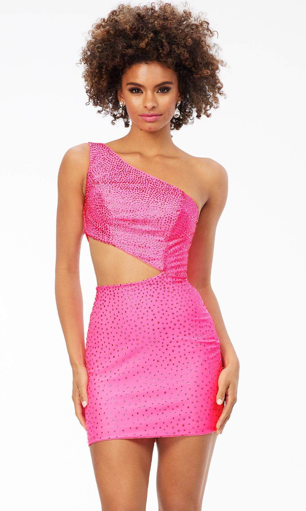 Ashley Lauren 4533 - One Sleeve Het Set Stone Cocktail Dress Special Occasion Dress 0 / Hot Pink