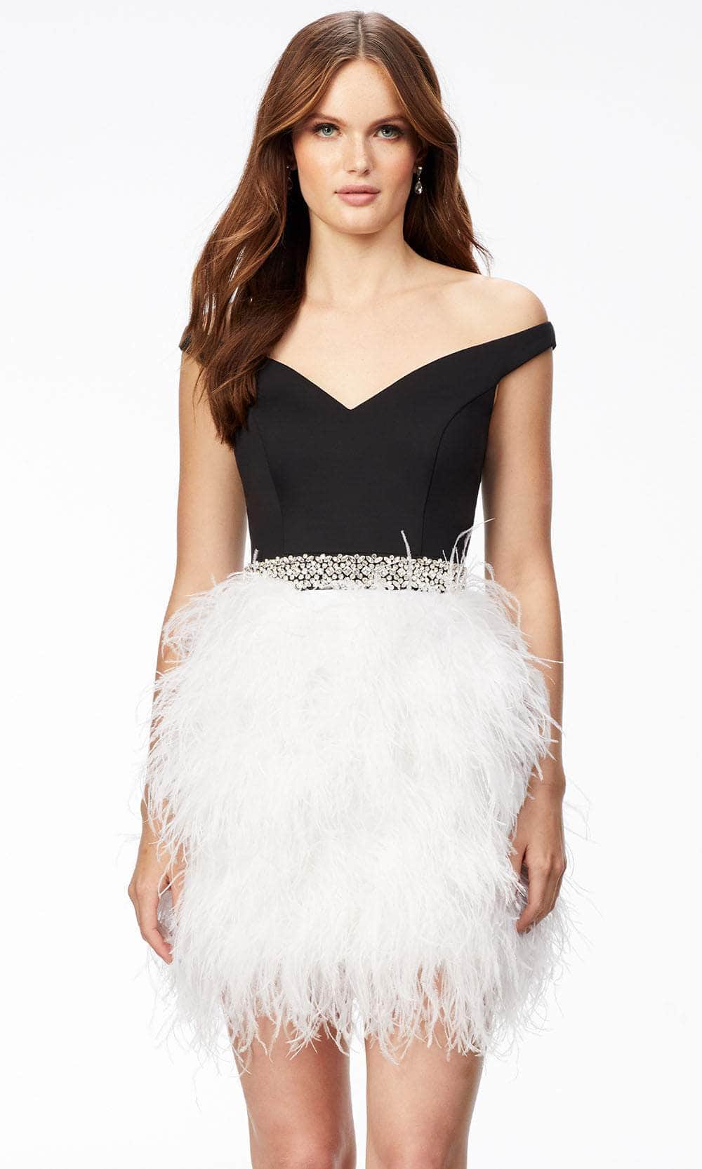 Ashley Lauren 4536 - Feathered Skirt Cocktail Dress Special Occasion Dress 0 / Black/White