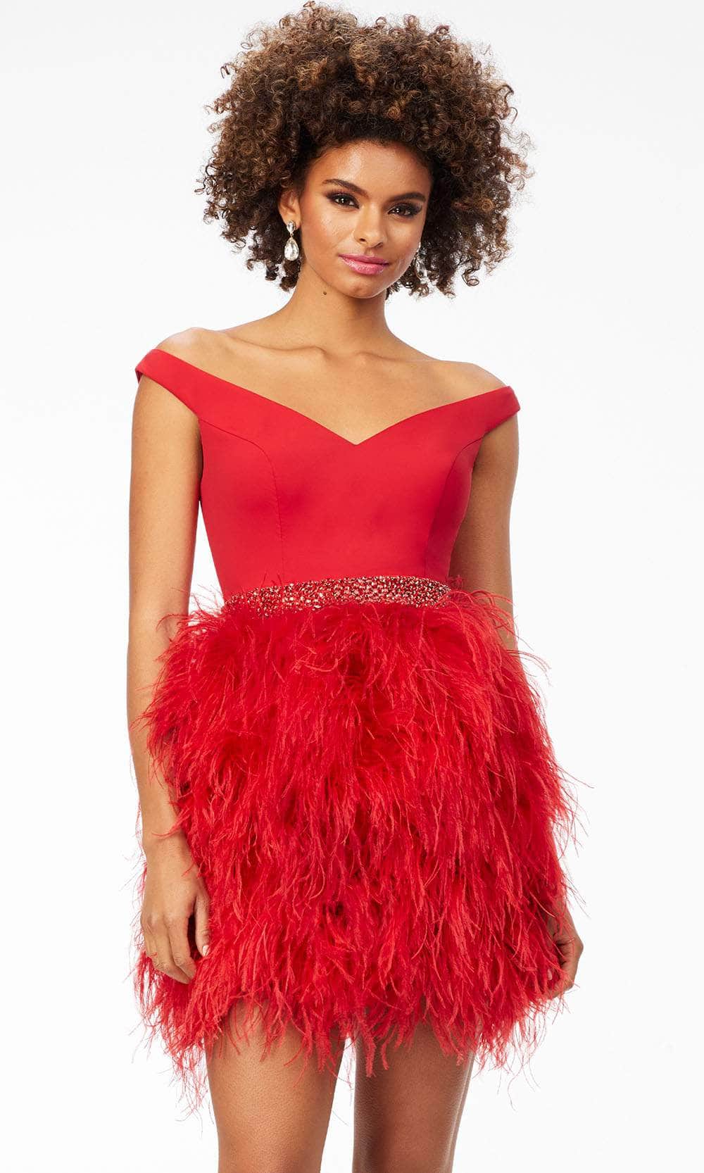 Ashley Lauren 4536 - Feathered Skirt Cocktail Dress Special Occasion Dress 0 / Red