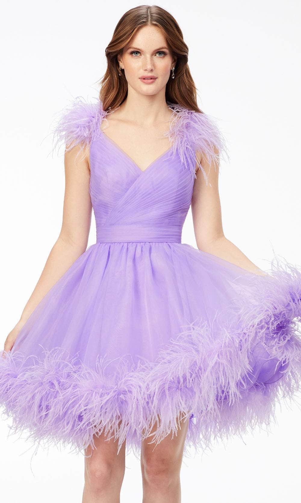 Ashley Lauren 4544 - V-Neck Feathered Cocktail Dress Special Occasion Dress