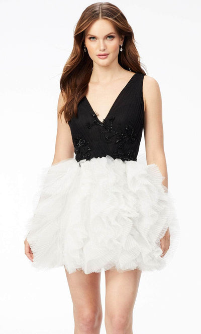 Ashley Lauren 4546 - Ruffled Skirt Cocktail Dress Special Occasion Dress 0 / Black/White
