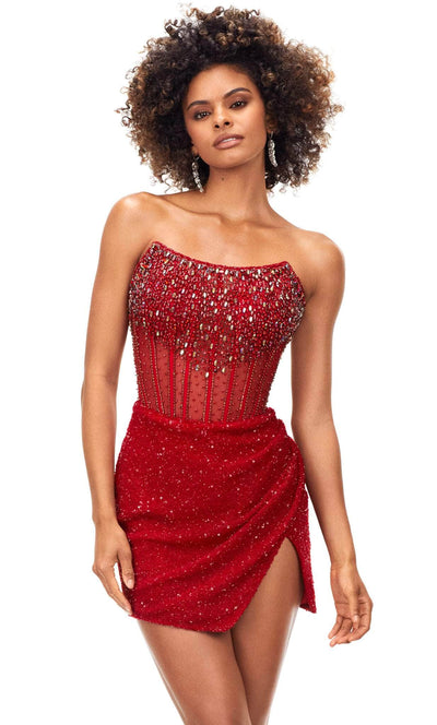 Ashley Lauren 4564 - Scoop Strapless Beaded Short Dress Special Occasion Dress 0 / Red