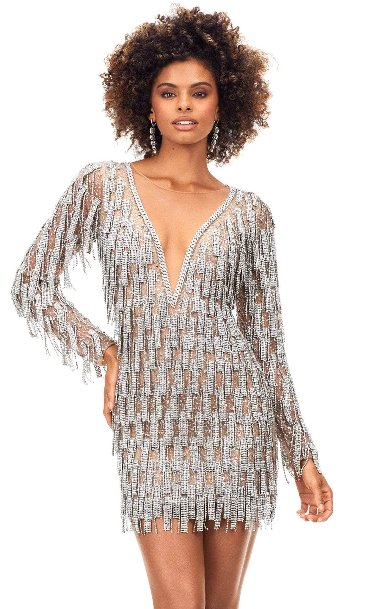 Ashley Lauren 4569 - Long Sleeve Embellished Fringe Dress Special Occasion Dress