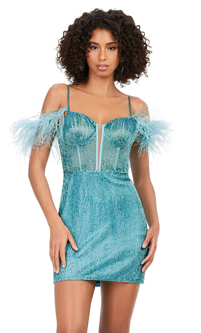 ashley lauren 4588 - feathered dress