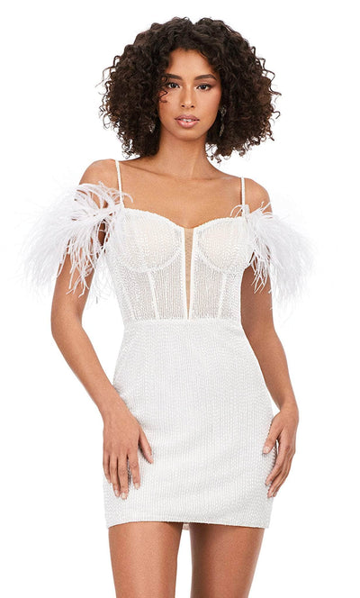 ashley lauren 4588 - feathered dress
